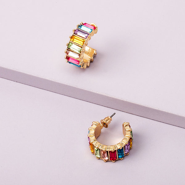 18k Gold Plated Diamond Rainbow Short Earring