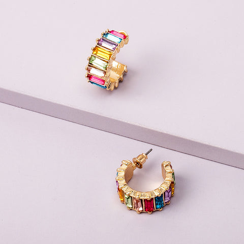 18k Gold Plated Diamond Rainbow Short Earring