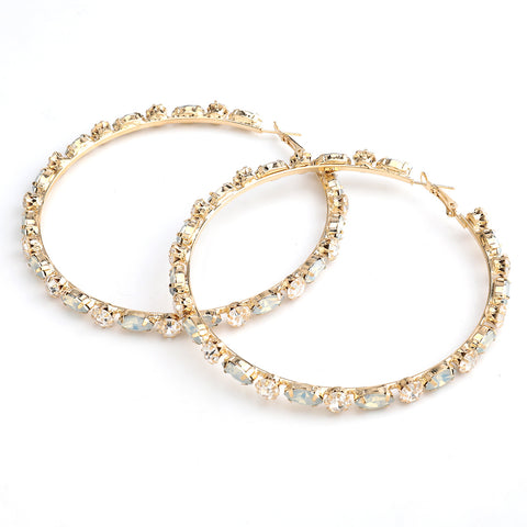 Big Diamond 18k Gold Plated Rhinestone Hoop Earring
