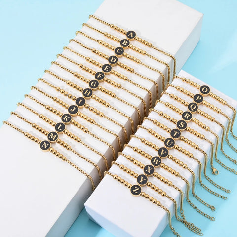 18K Gold Plated Beaded Initial Bracelet
