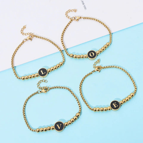 18K Gold Plated Beaded Initial Bracelet