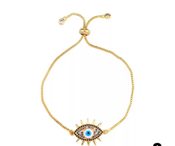 Rainbow Evil Eye 18k Gold Plated Bracelet