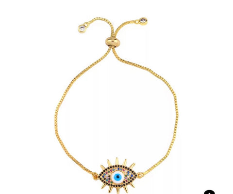 Rainbow Evil Eye 18k Gold Plated Bracelet