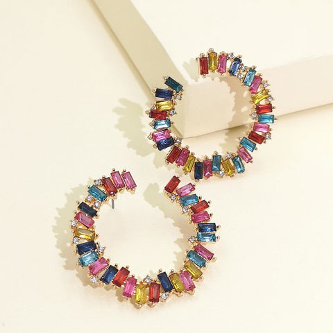 C-shaped Rainbow 18k Gold Plated Crystal Earring