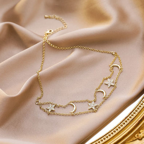 Moon and Star Choker Necklace