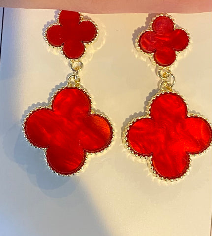 18k Gold Plated Four Leaf Clover Double Earring