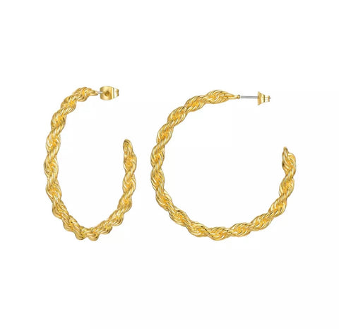 18k Gold Plated Rope Hoop Earrings