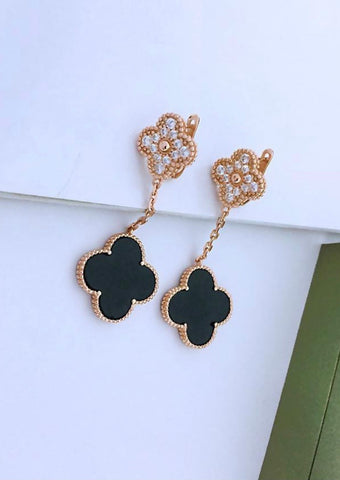 18k Double Clover Rose Gold Plated Earring