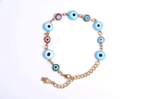 Baby Blue Evil Eye Hamsa 18k Gold Plated. Bracelet