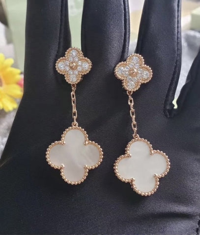 18k Double Clover Rose Gold Plated Earring