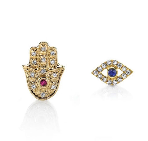 18k Gold Plated Hamsa Evil Eye Studs