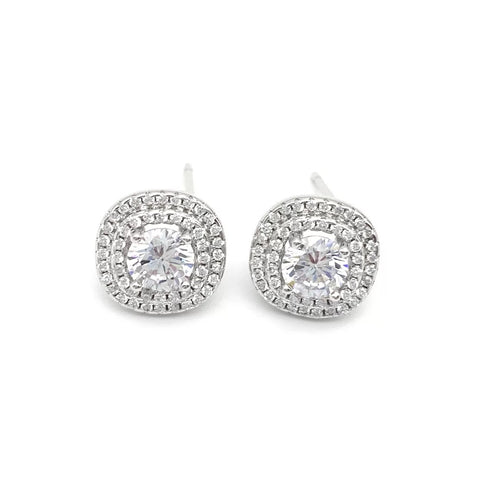 18k Gold Plated Diamond Halo Studs