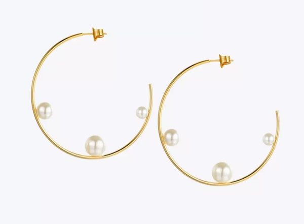 18k Gold Plated Pearl Hoop Earrings