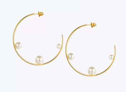 18k Gold Plated Pearl Hoop Earrings