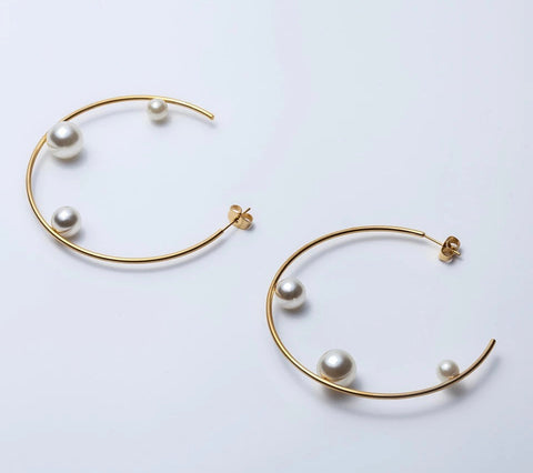 18k Gold Plated Pearl Hoop Earrings