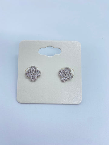 18k Gold Plated Diamond Clover Studs