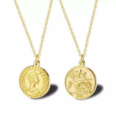 18k Gold Plated Double Sided Coin Necklace