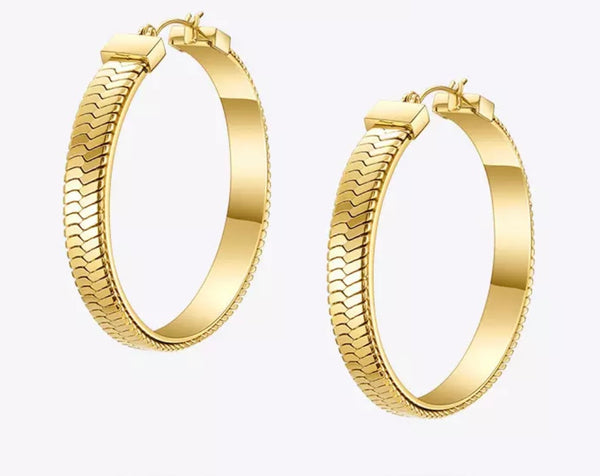 18k Gold Plated Snake Bone Chain Hoops