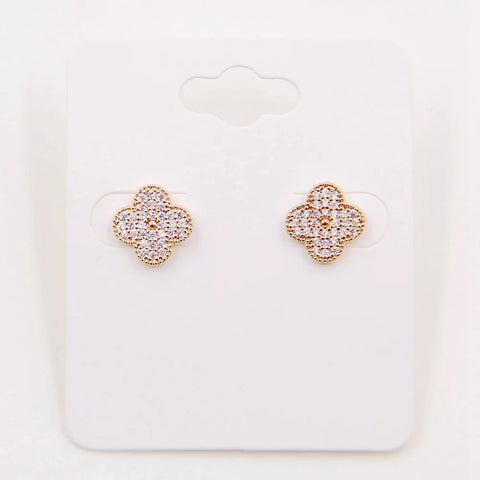 18k Gold Plated Diamond Clover Studs